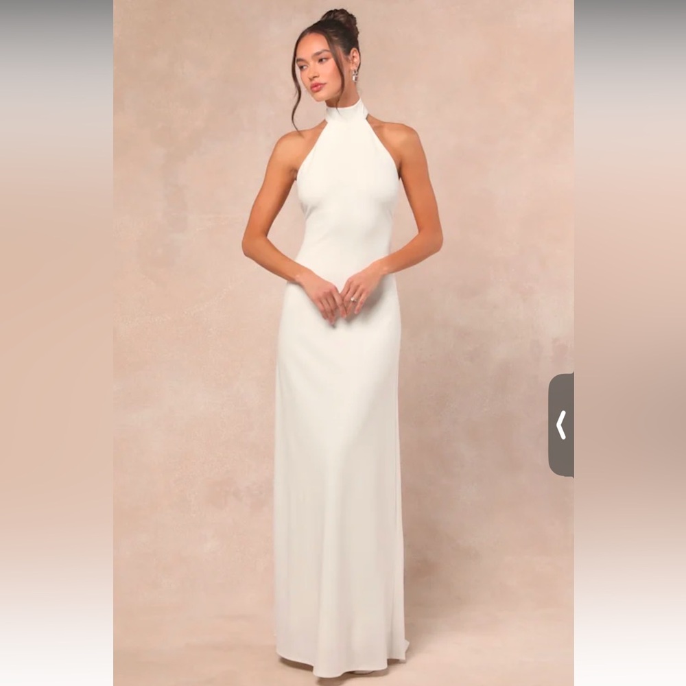 Lulus Alaura White Backless Halter Maxi Dress